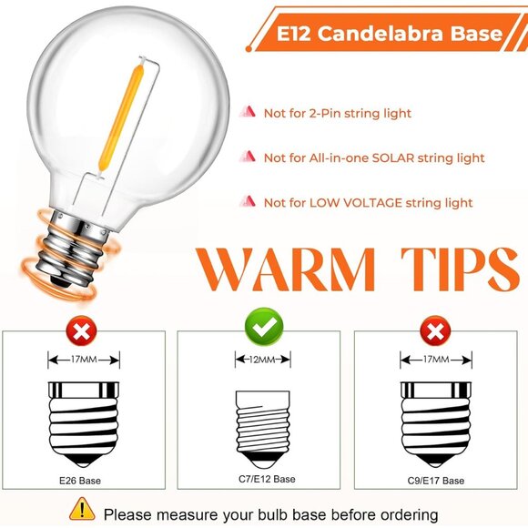 36 Pack G40 LED Replacement Bulbs  Shatterproof 1 Watt E12 LED Bulb for Outdoor - Picture 3 of 6
